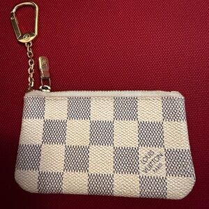 Authentic Louis Vuitton White and Blue Checkered Key Pouch
